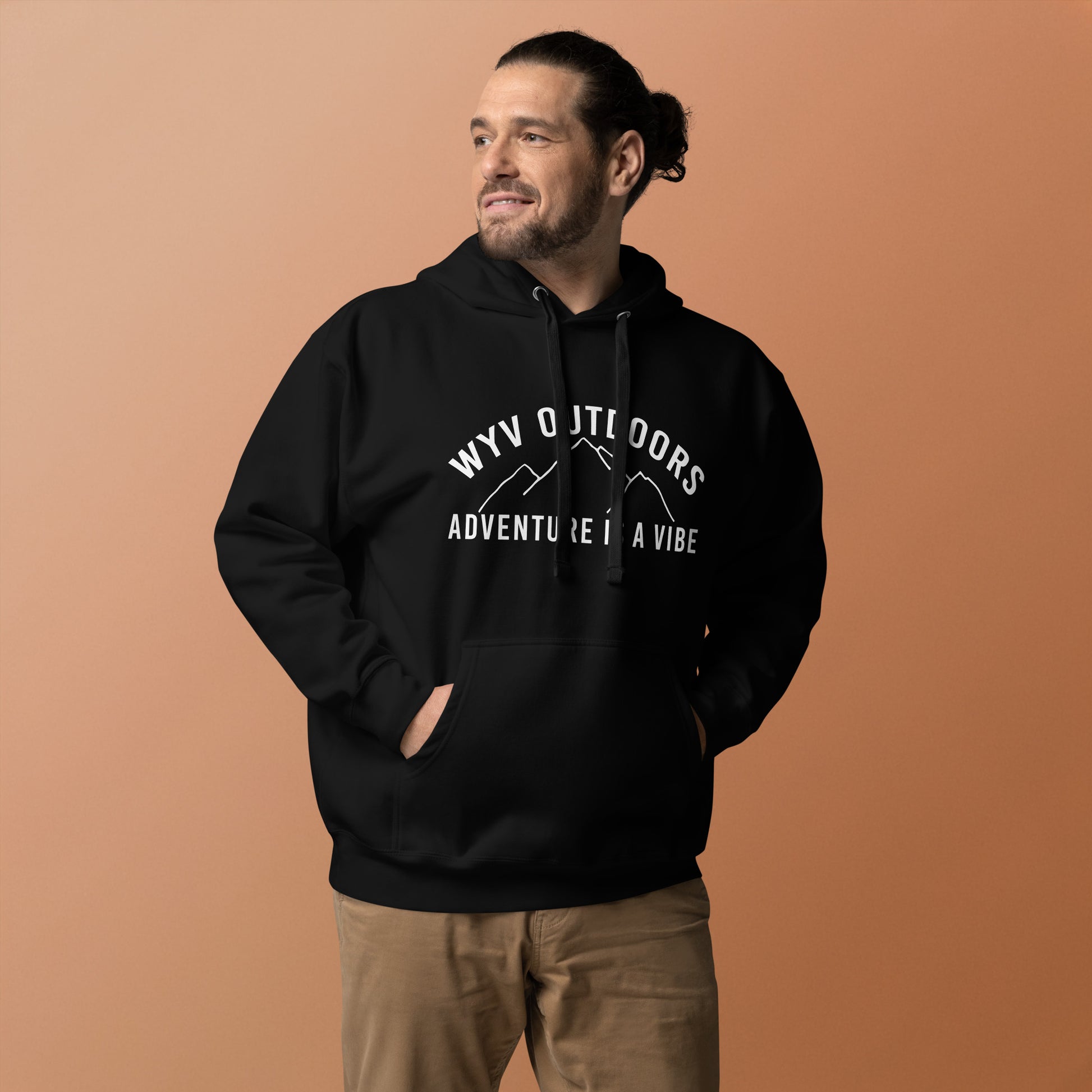 Unisex hoodie with ‘Adventure Is a Vibe’ WYV Outdoors design — WYVibe outdoor lifestyle hoodie.