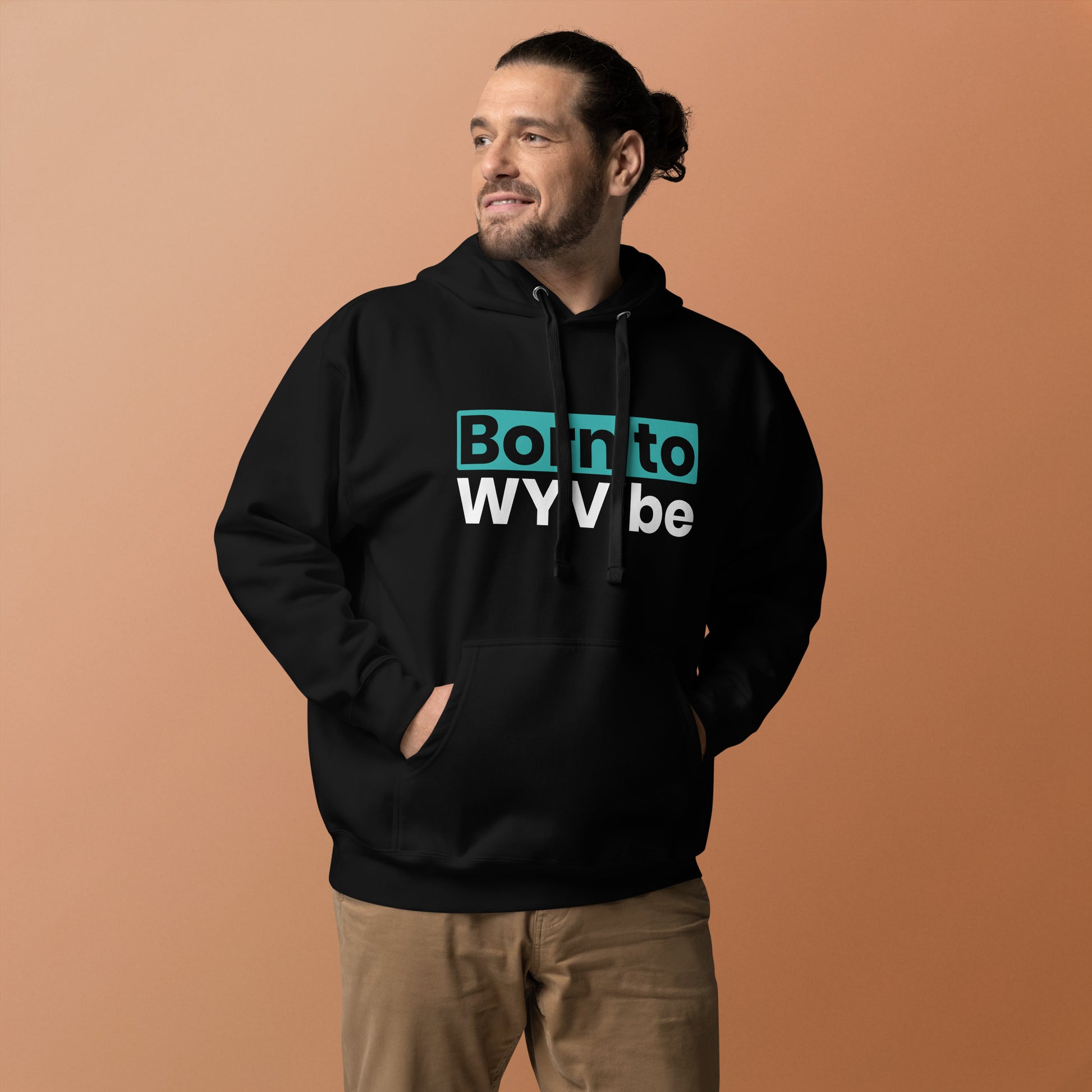 Unisex hoodie with ‘Born to WYVibe’ graphic design — WYVibe streetwear hoodie.