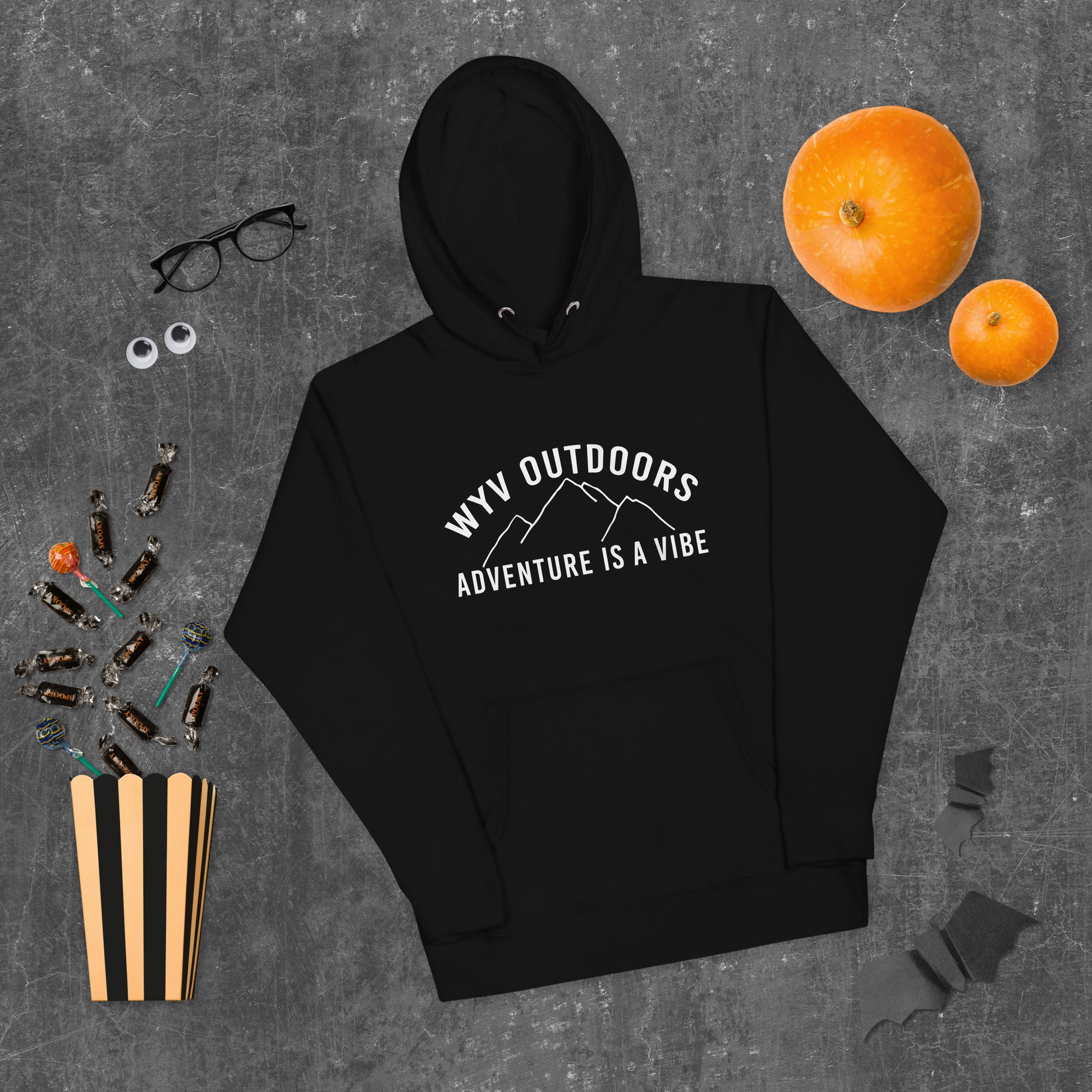 ProduUnisex hoodie with ‘Adventure Is a Vibe’ WYV Outdoors design — WYVibe outdoor lifestyle hoodie.ct mockup