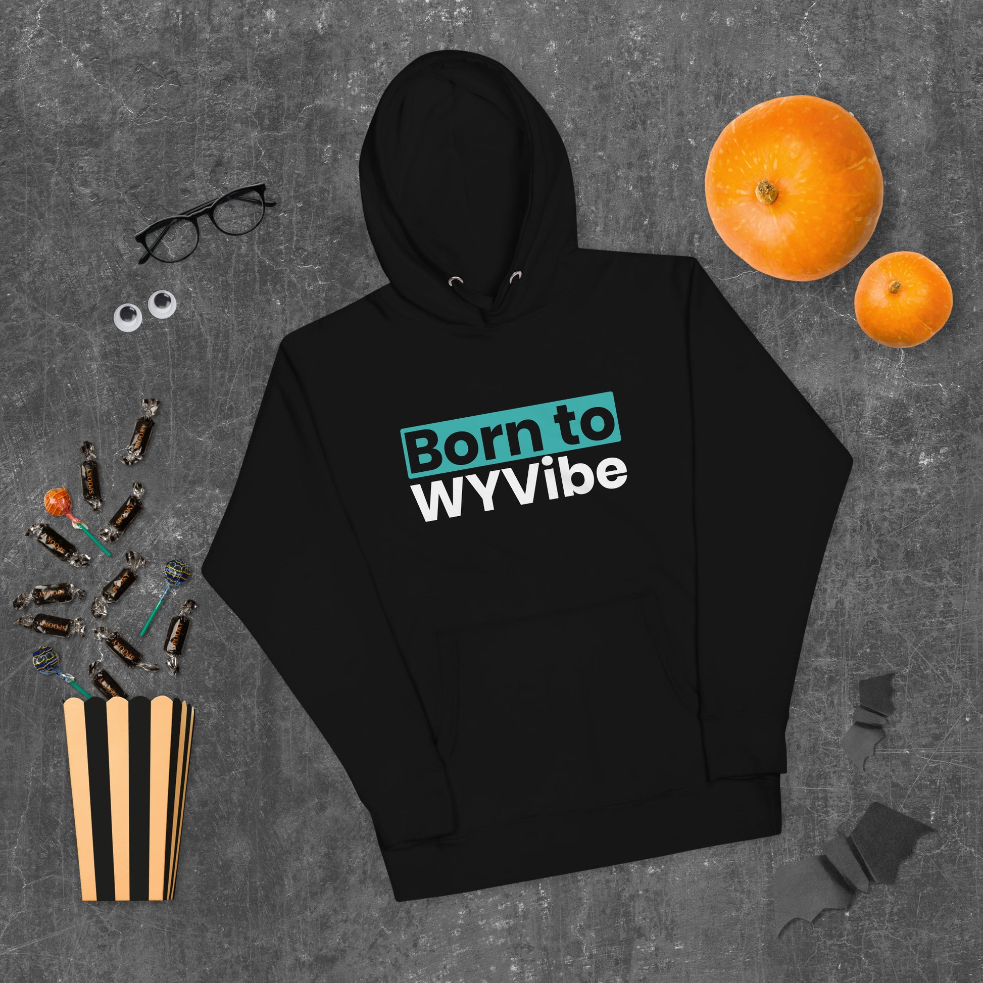 Unisex hoodie with ‘Born to WYVibe’ graphic design — WYVibe streetwear hoodie.