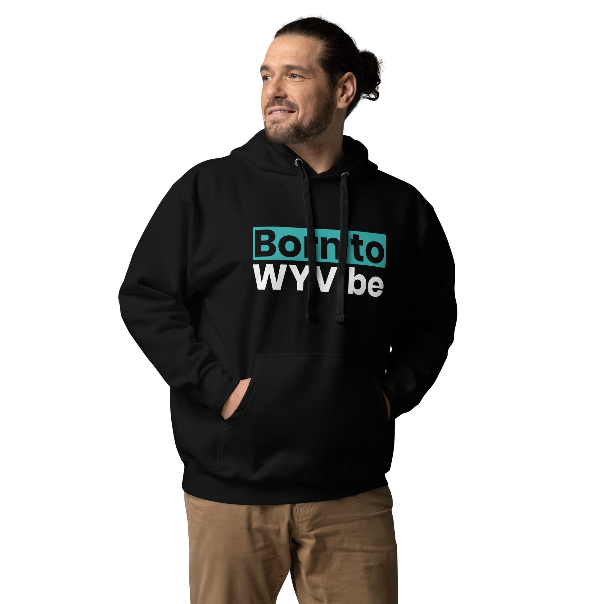 Unisex hoodie with ‘Born to WYVibe’ graphic design — WYVibe streetwear hoodie.
