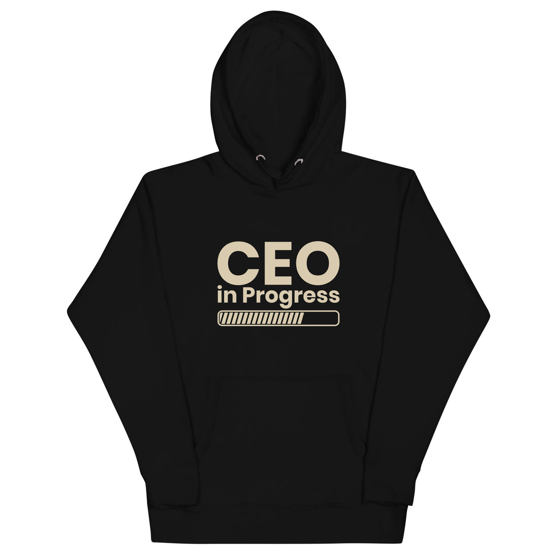 Unisex hoodie with ‘CEO in Progress’ text graphic — WYVibe entrepreneur streetwear hoodie.