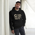 Unisex hoodie with ‘CEO in Progress’ text graphic — WYVibe entrepreneur streetwear hoodie.