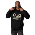 Unisex hoodie with ‘CEO in Progress’ text graphic — WYVibe entrepreneur streetwear hoodie.
