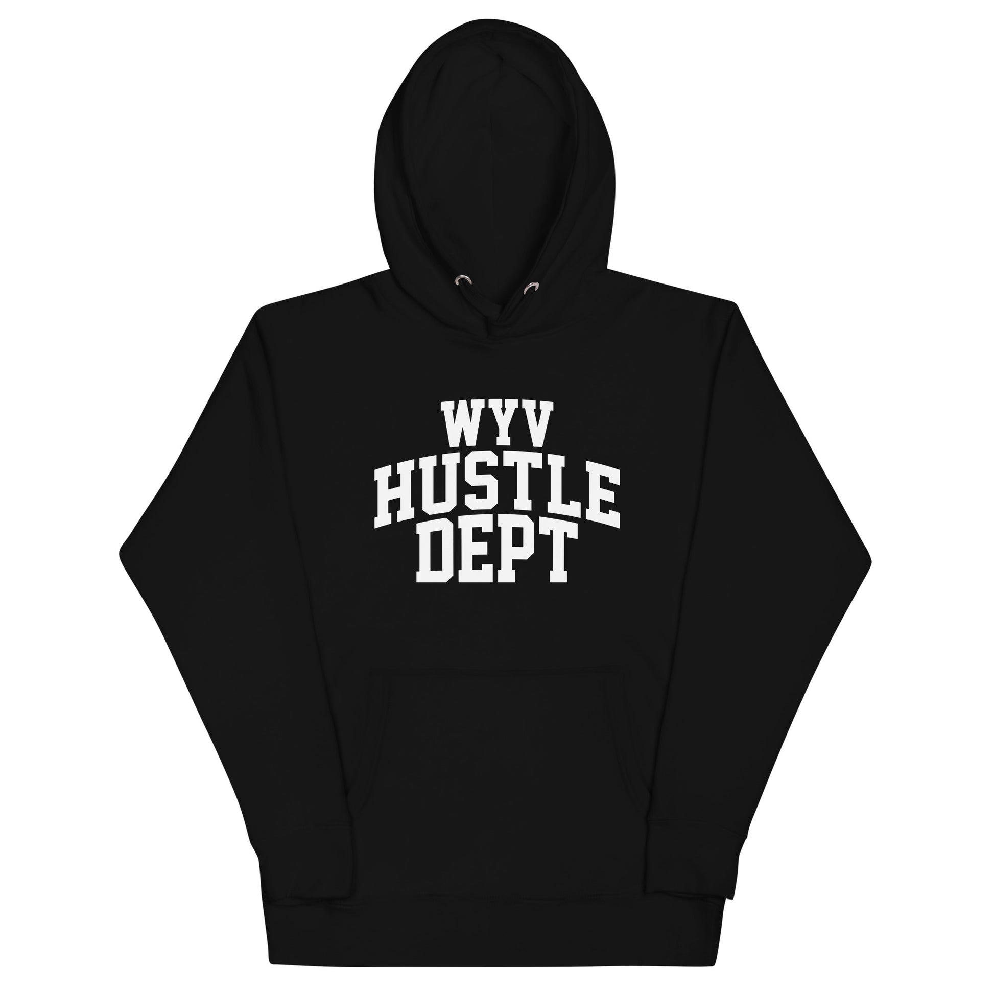 Unisex hoodie with ‘WYV Hustle Dept.’ collegiate design — WYVibe entrepreneur streetwear hoodie.