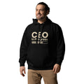 Unisex hoodie with ‘CEO in Progress’ text graphic — WYVibe entrepreneur streetwear hoodie.