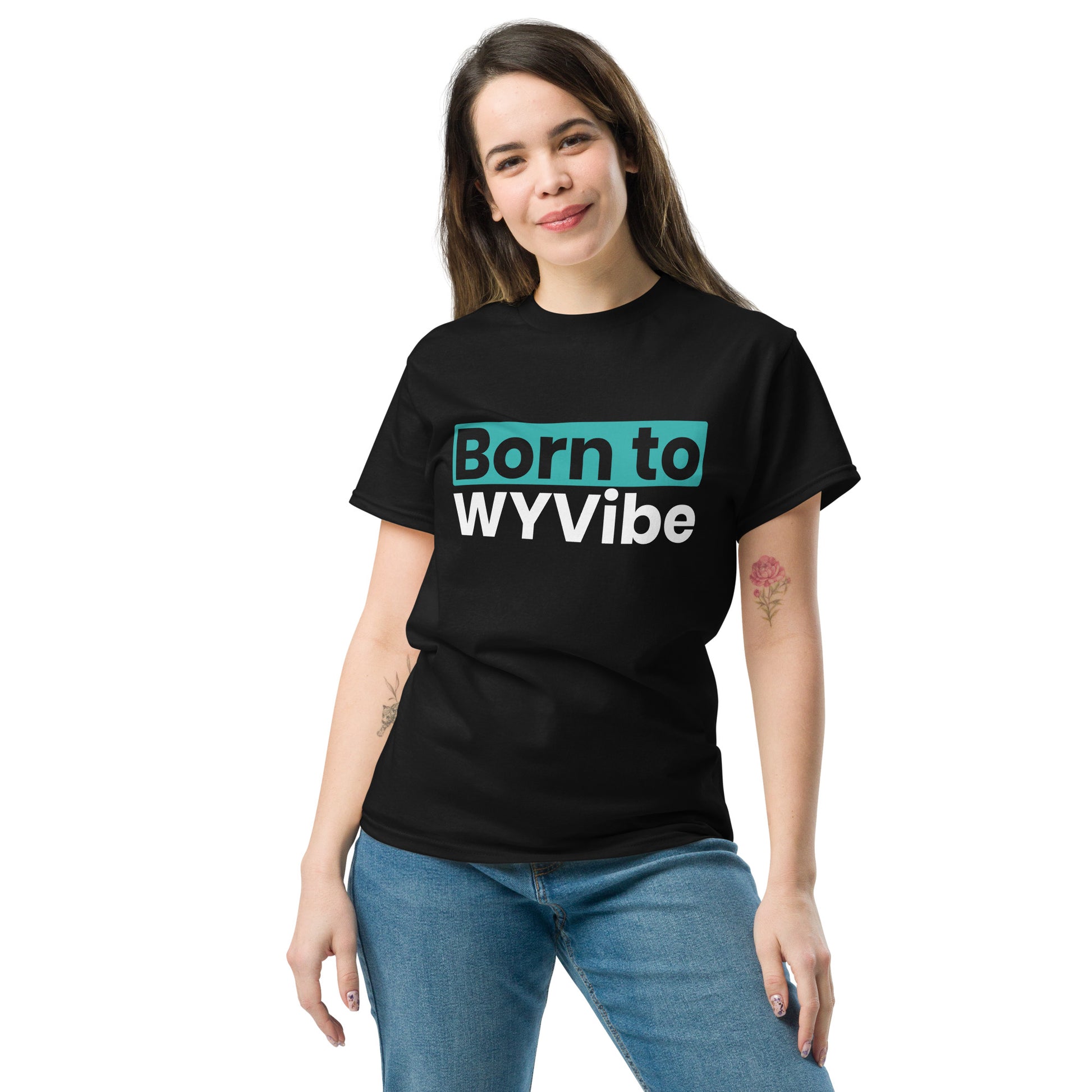 Unisex t-shirt with ‘Born to WYVibe’ lifestyle design — WYVibe premium tee.