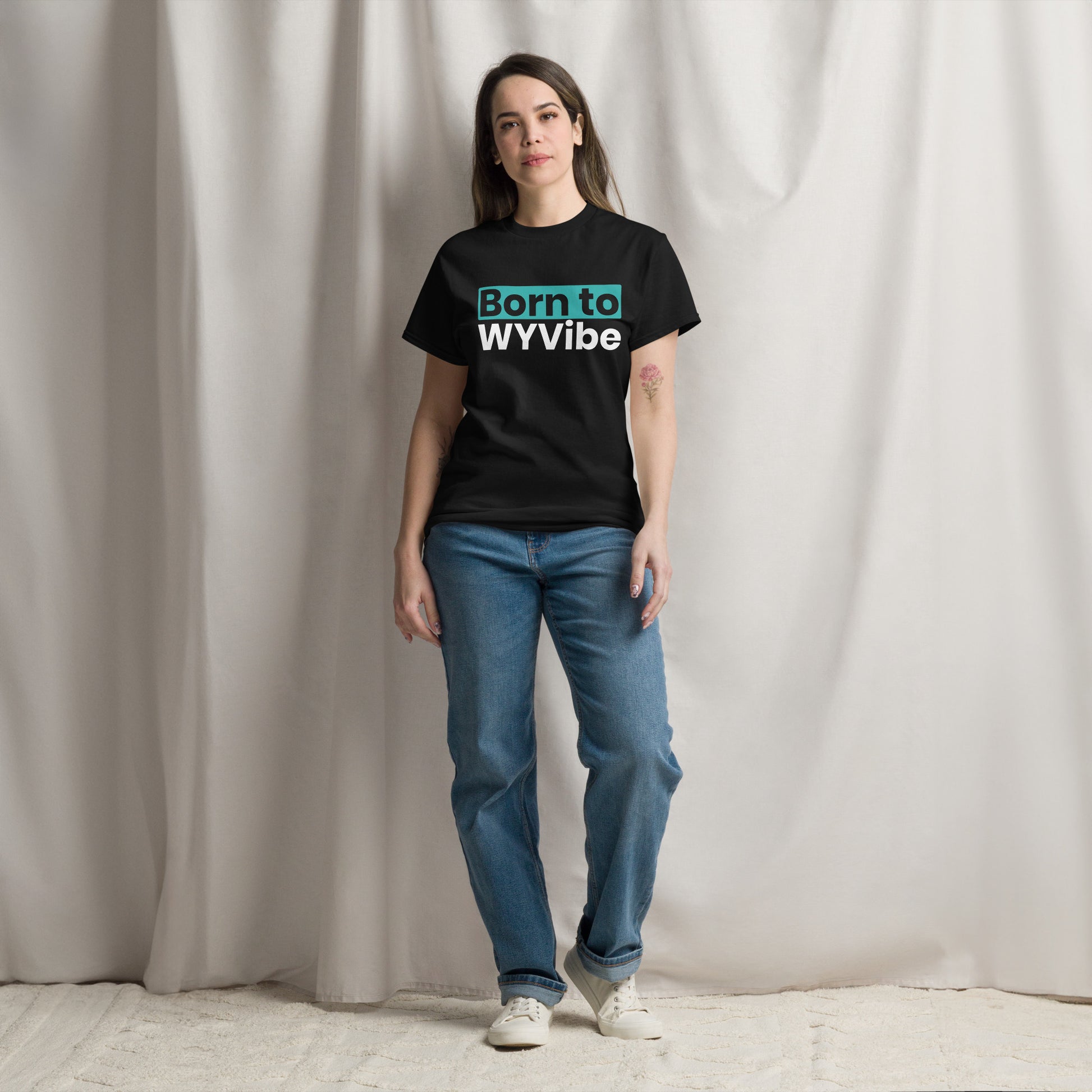 Unisex t-shirt with ‘Born to WYVibe’ lifestyle design — WYVibe premium tee.