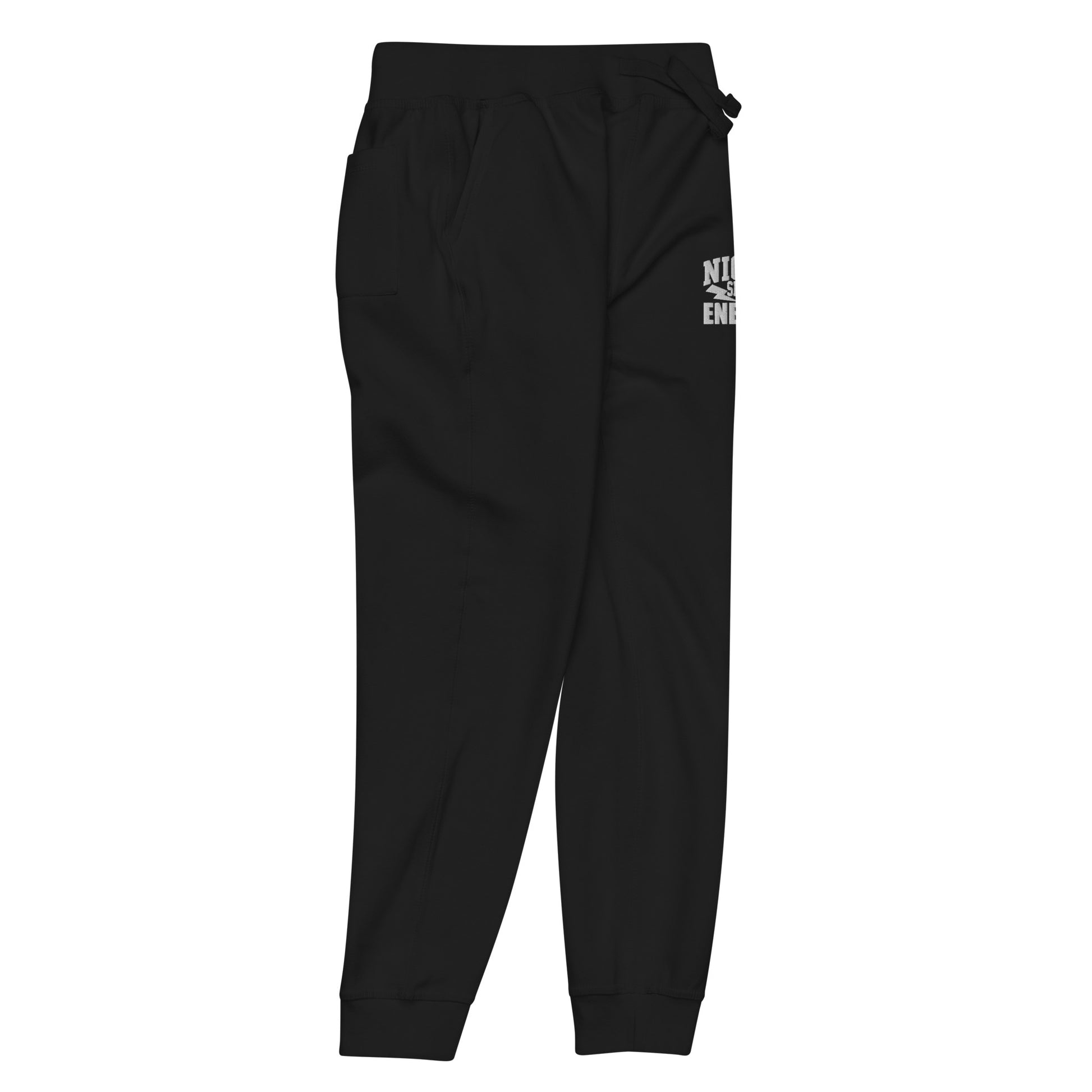 Unisex fleece sweatpants with ‘Night Shift Energy’ design — WYVibe joggers.