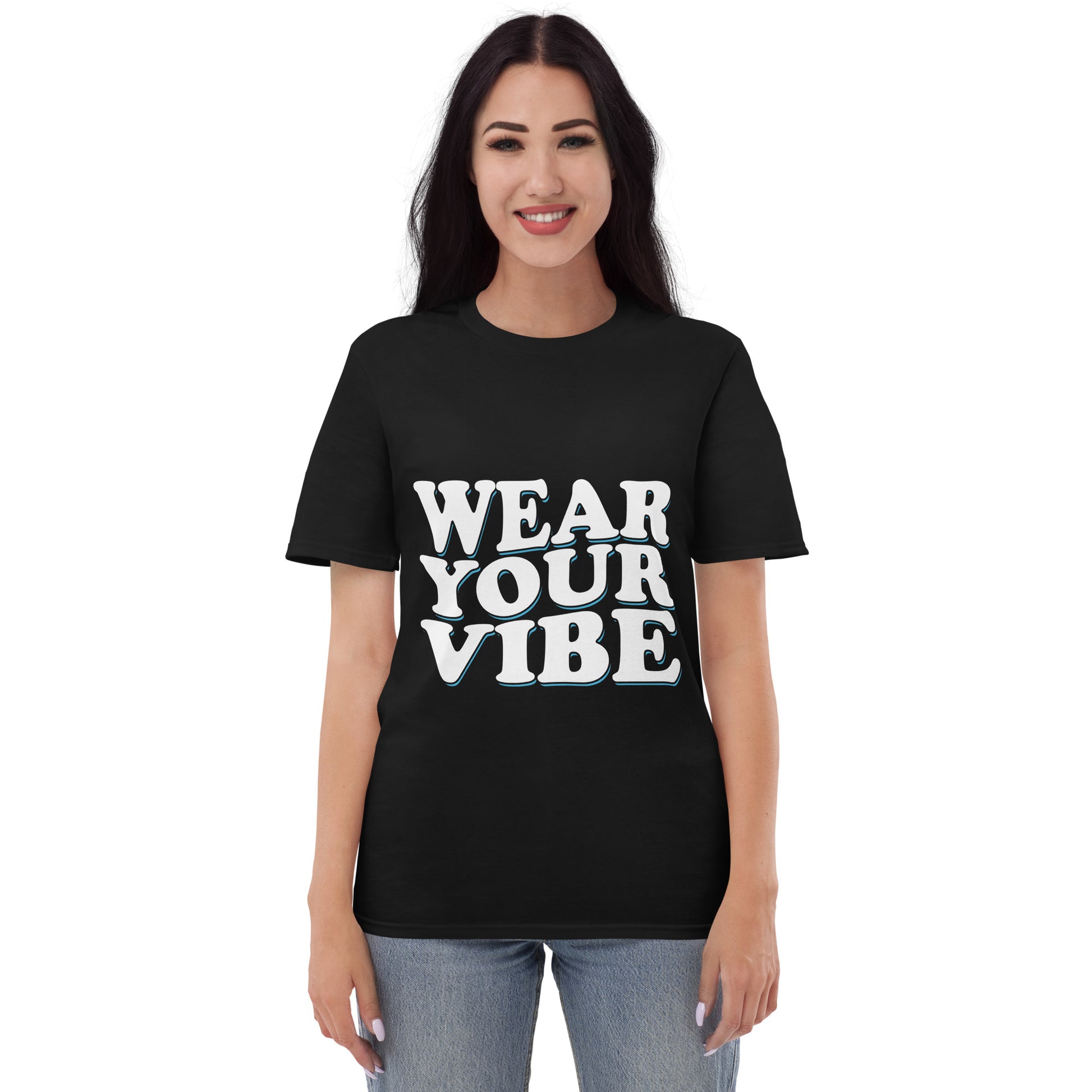 Unisex short-sleeve t-shirt with ‘Wear Your Vibe’ text design — WYVibe premium tee.