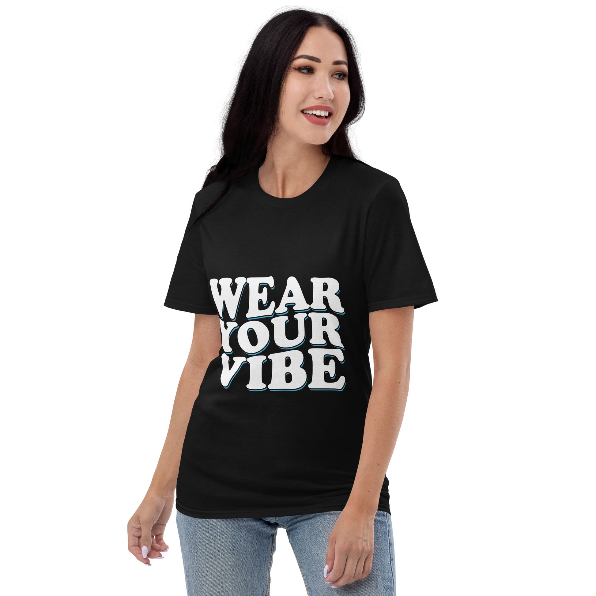 Unisex short-sleeve t-shirt with ‘Wear Your Vibe’ text design — WYVibe premium tee.