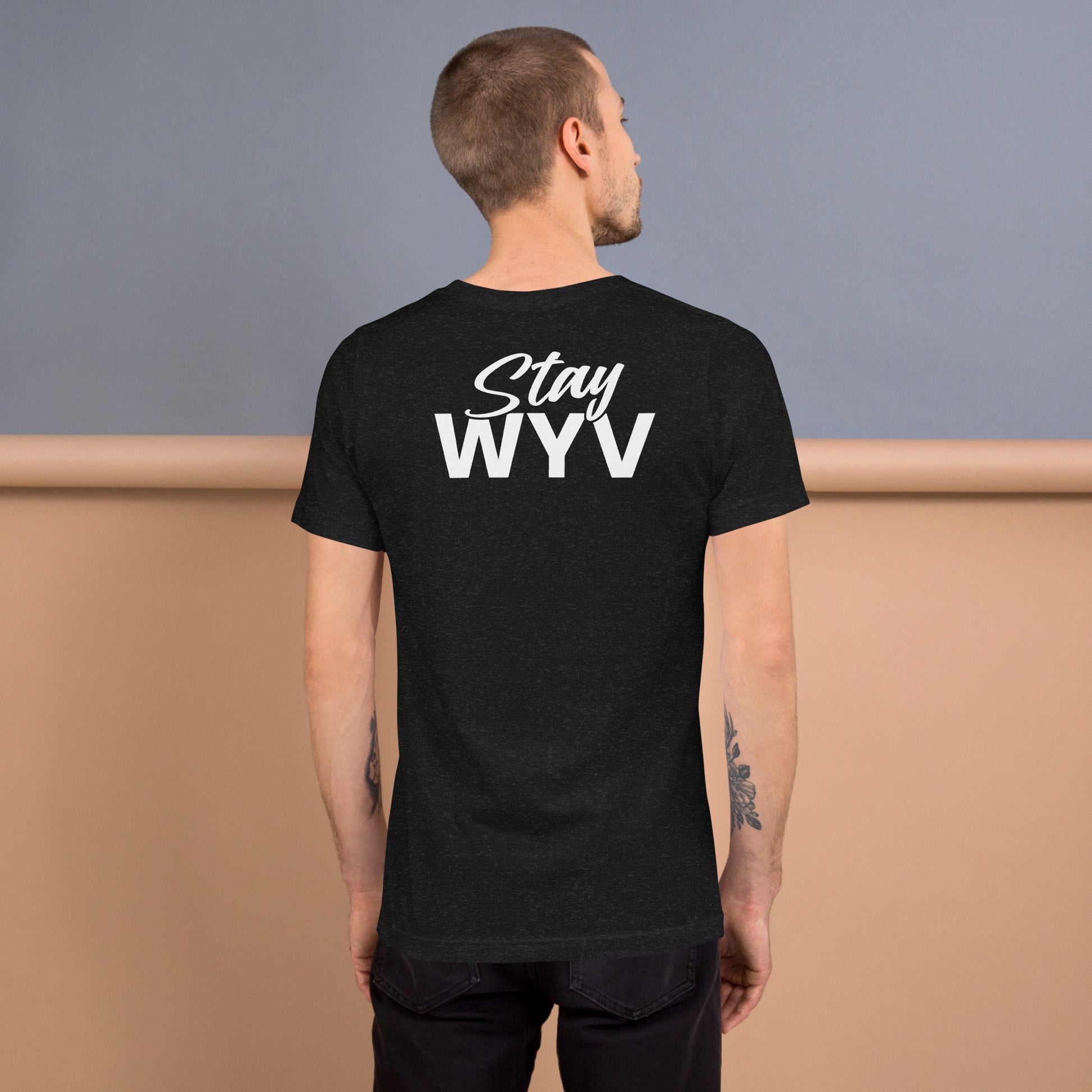 Unisex t-shirt with ‘Stay Real. Stay WYV.’ streetwear text design — WYVibe tee.