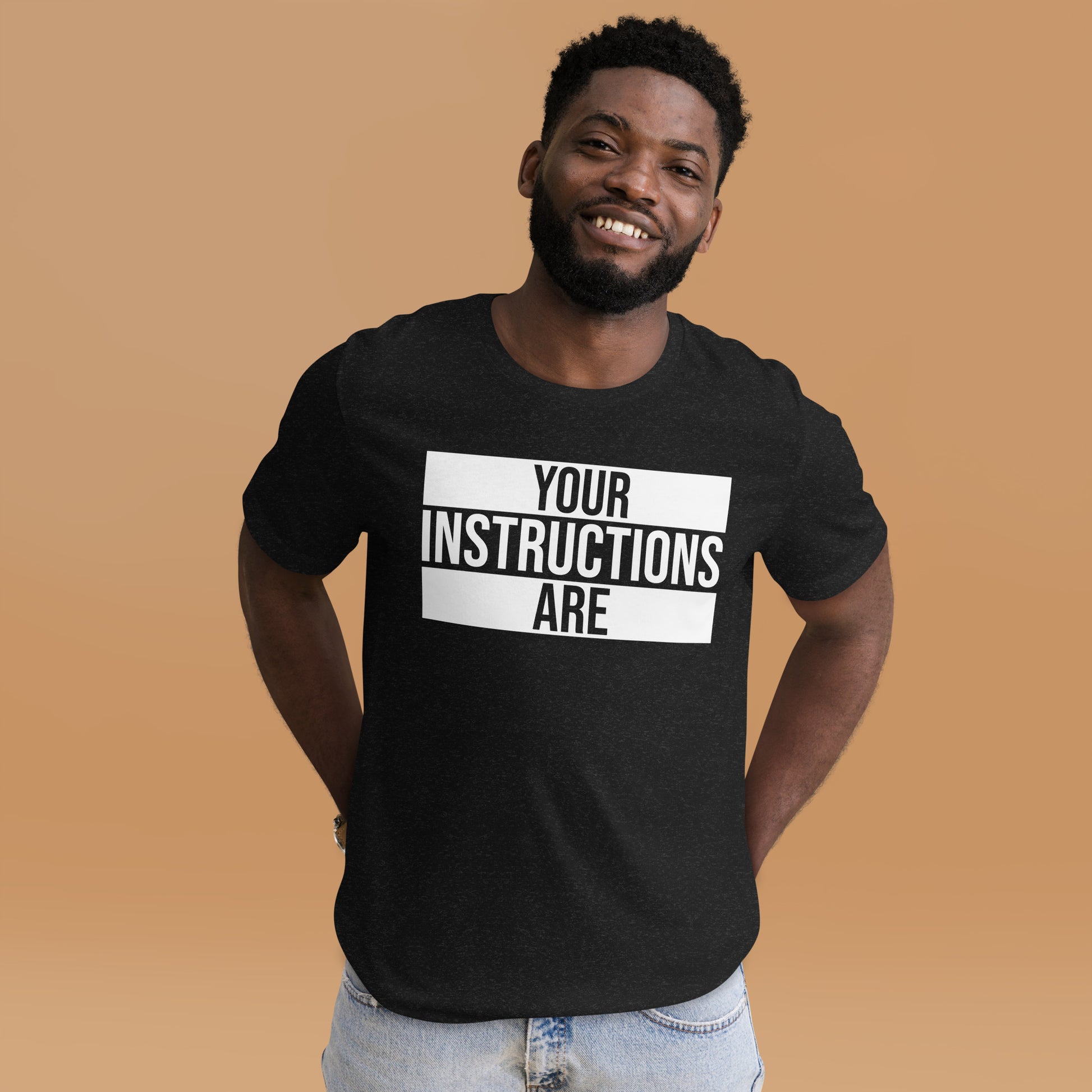 Unisex t-shirt with ‘Your Instructions Are: Wear Your Vibe’ design — WYVibe premium tee.