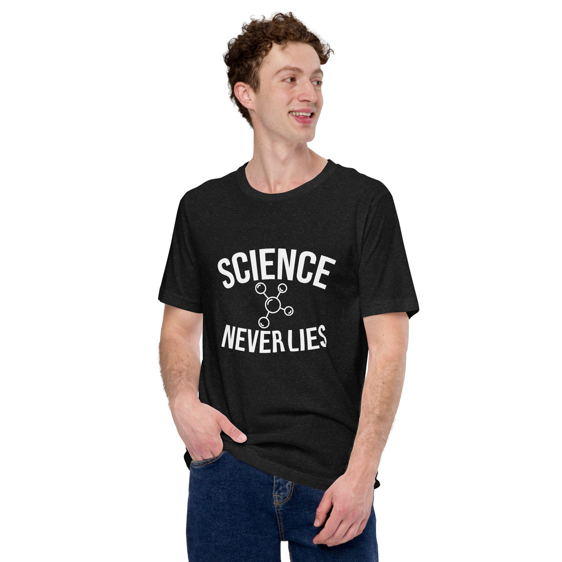 Unisex t-shirt with ‘Science Never Lies’ text design — WYVibe STEM tee.