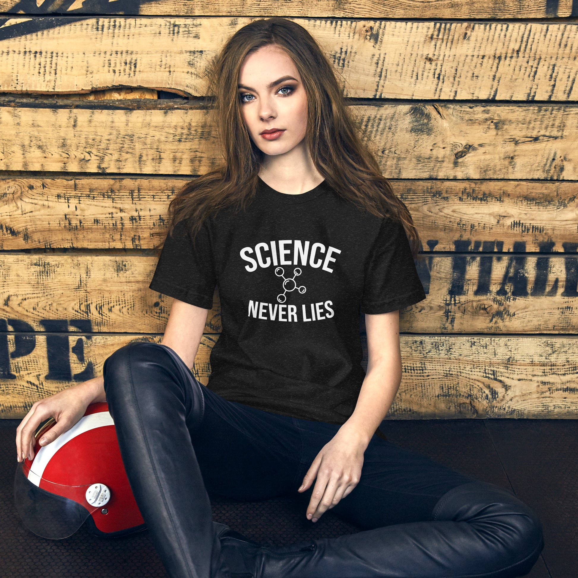 Unisex t-shirt with ‘Science Never Lies’ text design — WYVibe STEM tee.