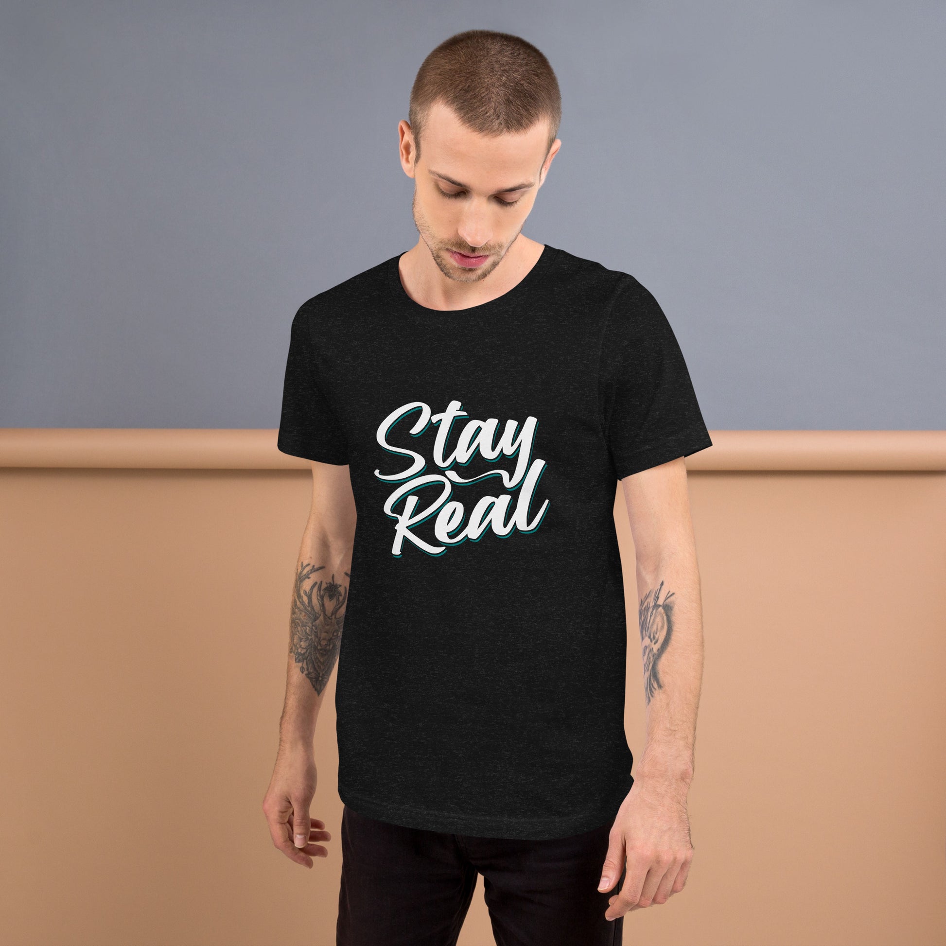Unisex t-shirt with ‘Stay Real. Stay WYV.’ streetwear text design — WYVibe tee.