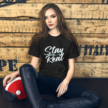 Unisex t-shirt with ‘Stay Real. Stay WYV.’ streetwear text design — WYVibe tee.