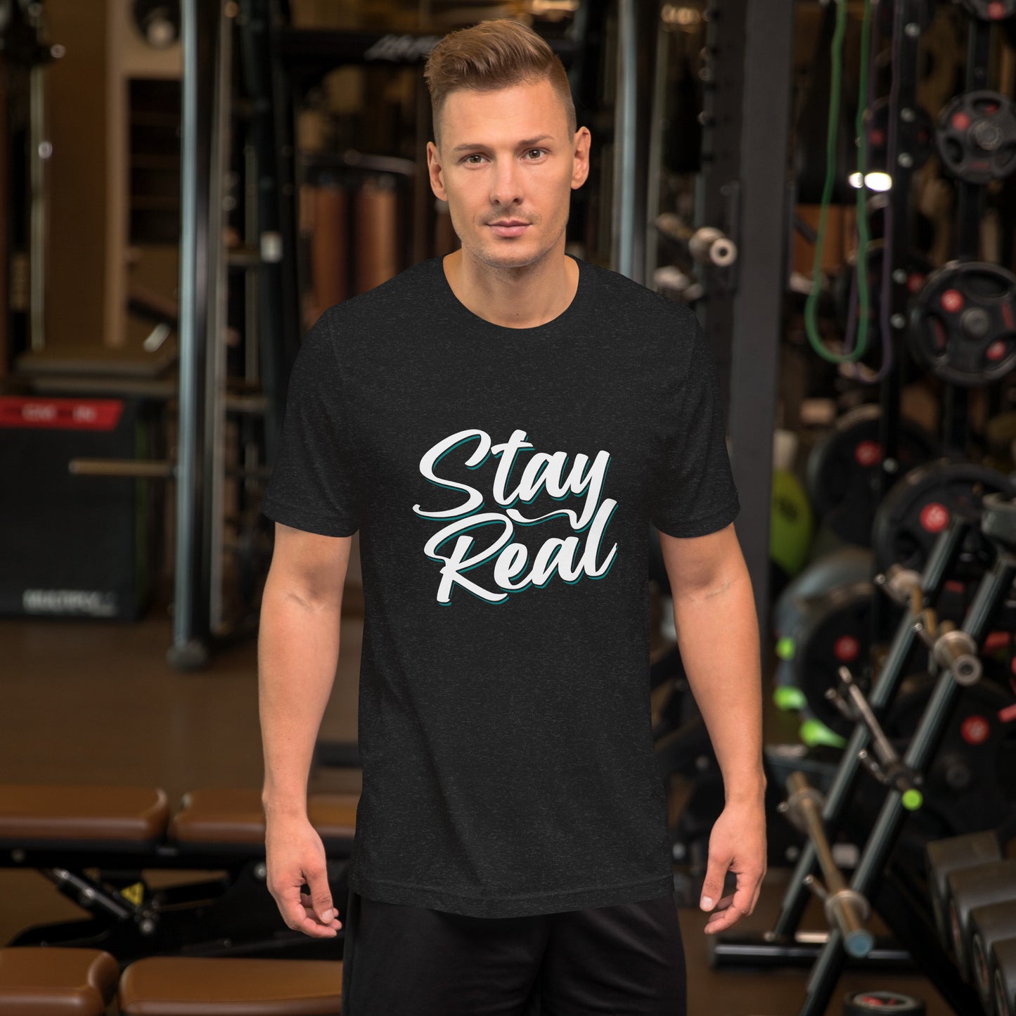 Unisex t-shirt with ‘Stay Real. Stay WYV.’ streetwear text design — WYVibe tee.