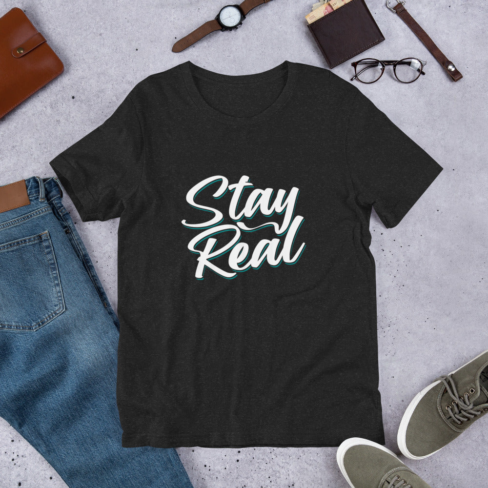 Unisex t-shirt with ‘Stay Real. Stay WYV.’ streetwear text design — WYVibe tee.