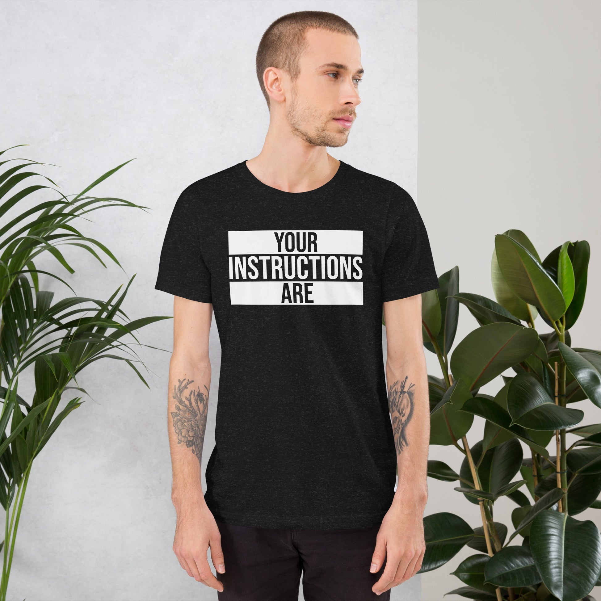 Unisex t-shirt with ‘Your Instructions Are: Wear Your Vibe’ design — WYVibe premium tee.