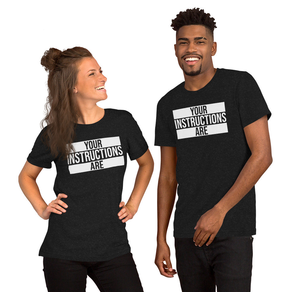 Unisex t-shirt with ‘Your Instructions Are: Wear Your Vibe’ design — WYVibe premium tee.