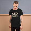 Unisex t-shirt with ‘CEO in Progress’ entrepreneurial design — WYVibe premium tee.