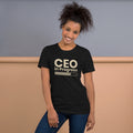 Unisex t-shirt with ‘CEO in Progress’ entrepreneurial design — WYVibe premium tee.