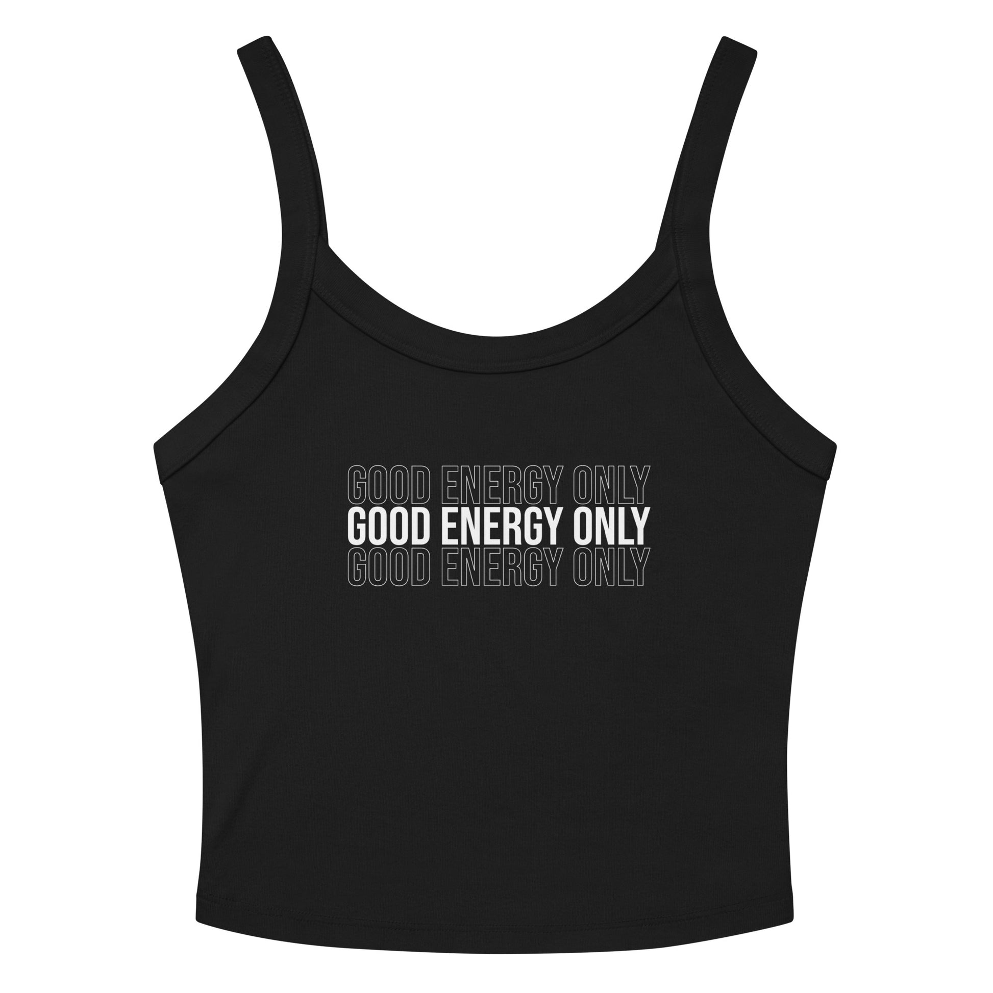 Women’s micro-rib tank top with ‘Good Energy Only’ design — WYVibe women’s lifestyle top.