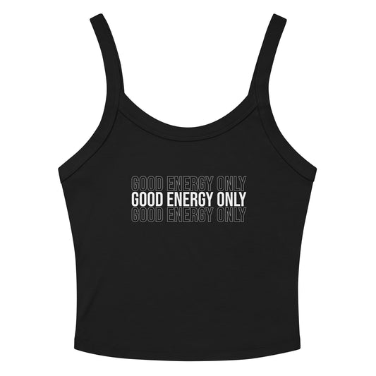 Women’s micro-rib tank top with ‘Good Energy Only’ design — WYVibe women’s lifestyle top.