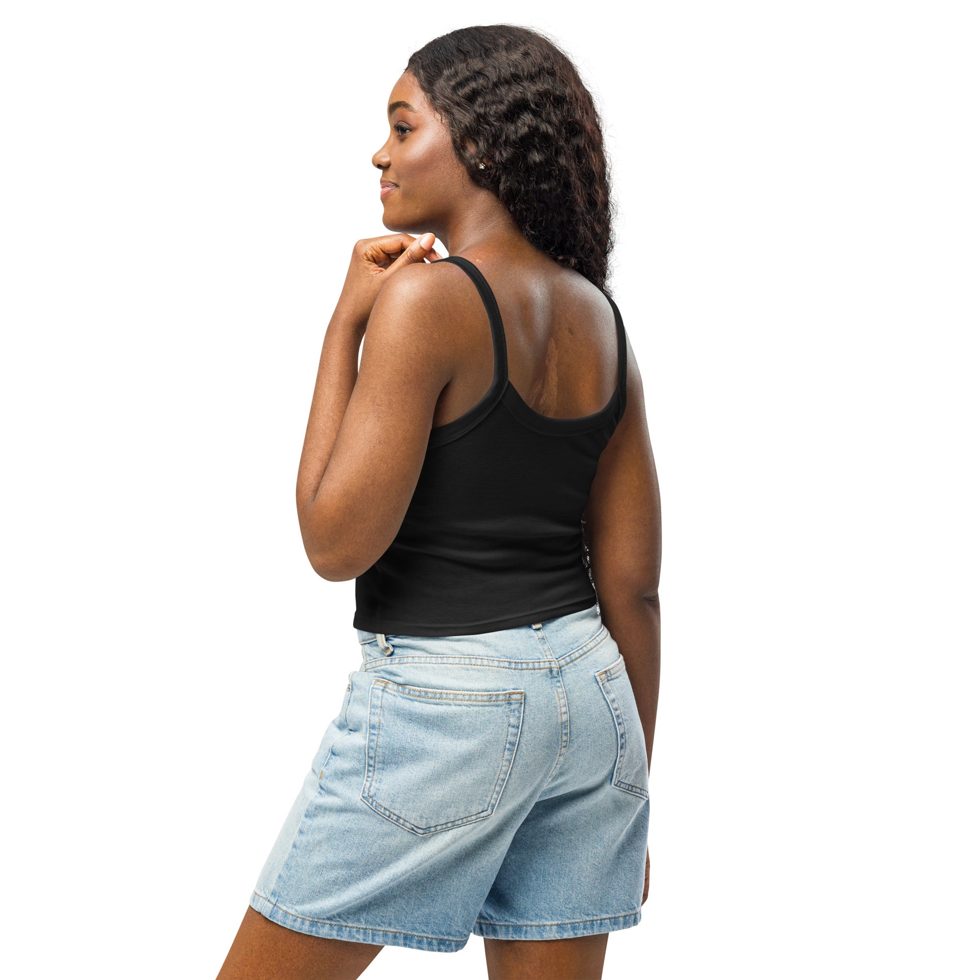 Women’s micro-rib tank top with ‘Good Energy Only’ design — WYVibe women’s lifestyle top.